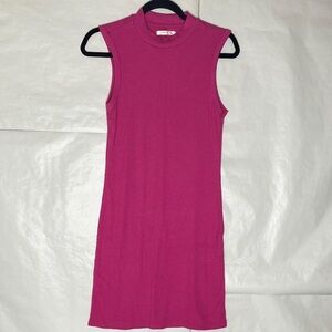 Sleeveless Mock Neck Knit Mini Dress in Fuchsia